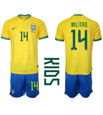 Maillot de foot Brésil Eder Militao #14 Domicile enfant Monde 2022 Manches Courte (+ pantalon court)
